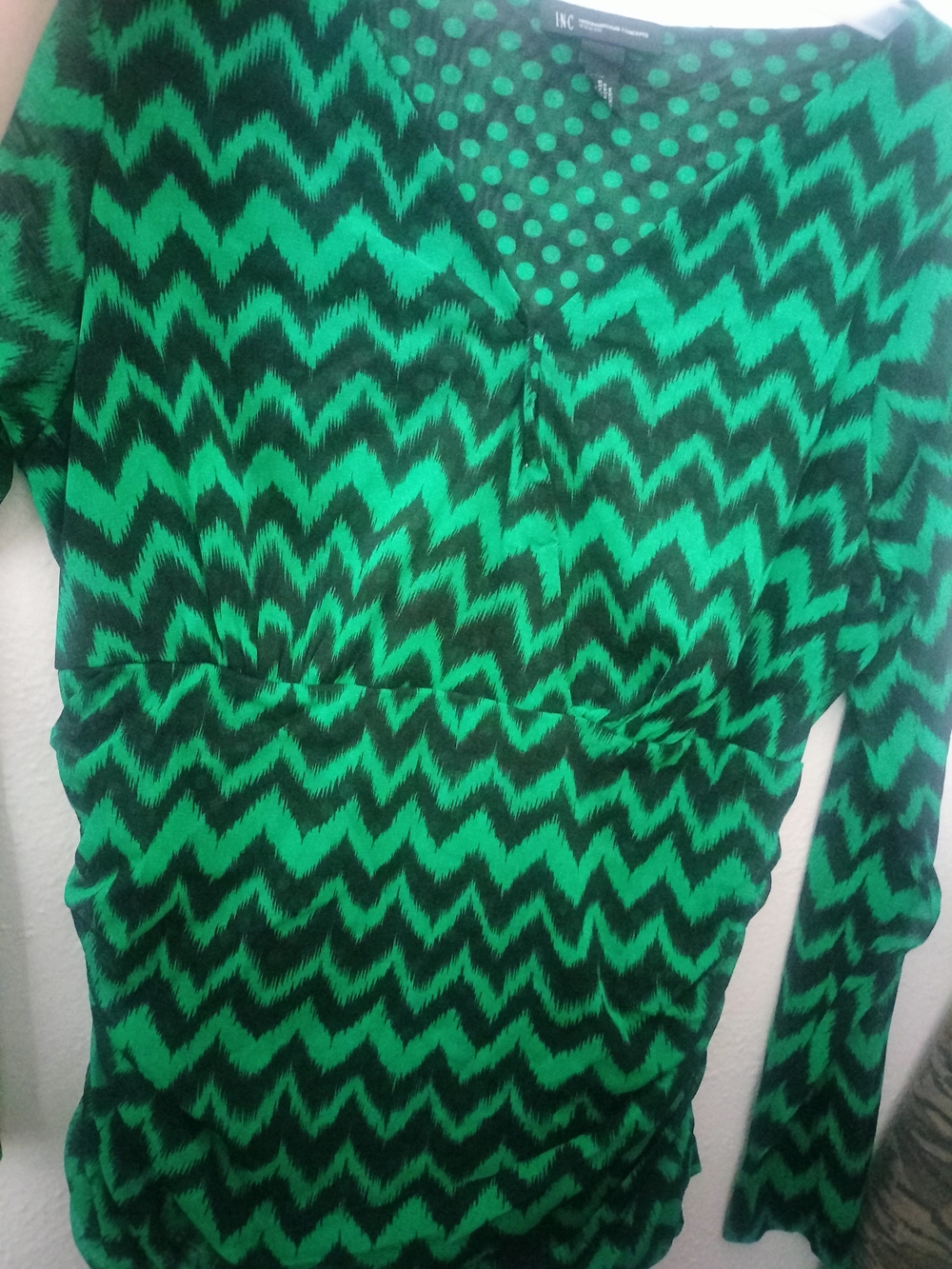 INC International Concepts Sheer Green Black Chevron Top Plus Size Shirt 1X